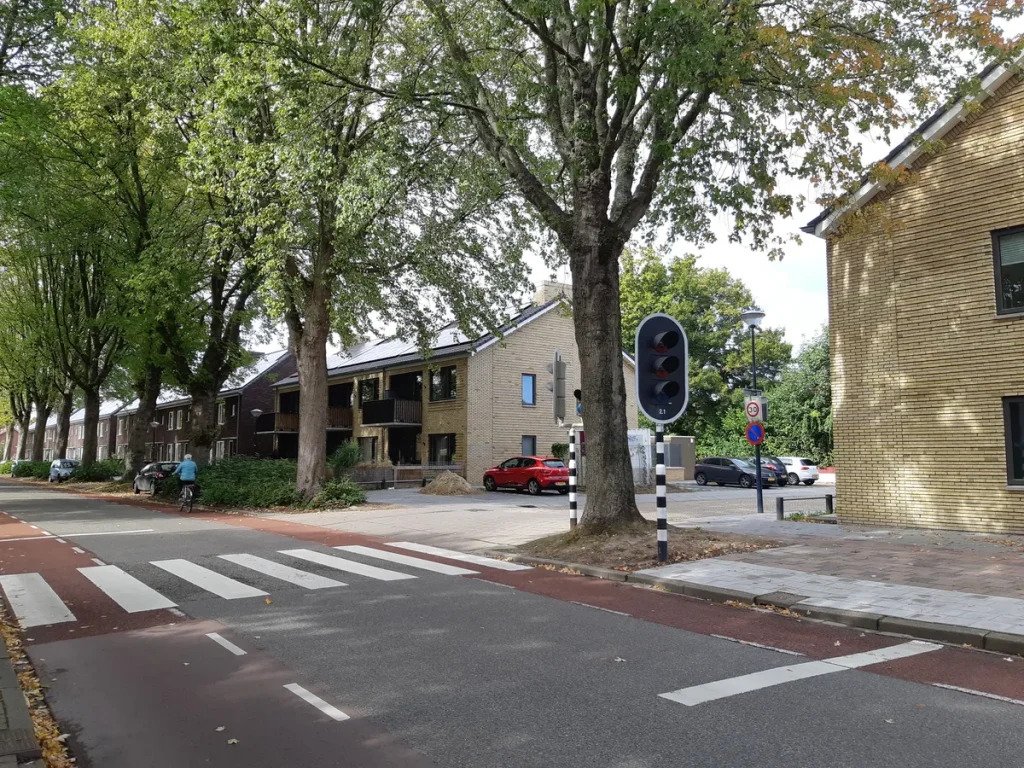 Nederlandse rijtjeshuizen aan een woonstraat, passend bij alles-in-1 woonverzekering
