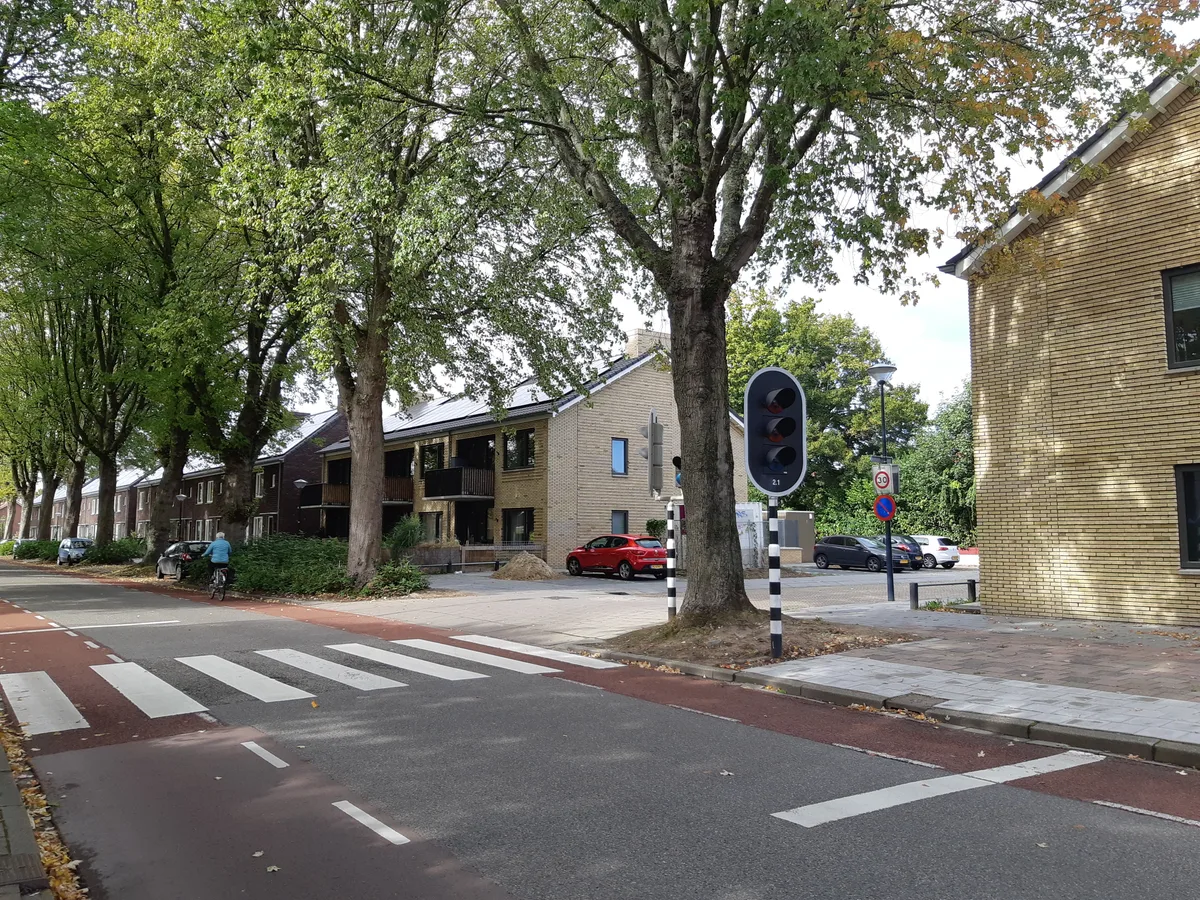 Nederlandse rijtjeshuizen aan een woonstraat, passend bij alles-in-1 woonverzekering