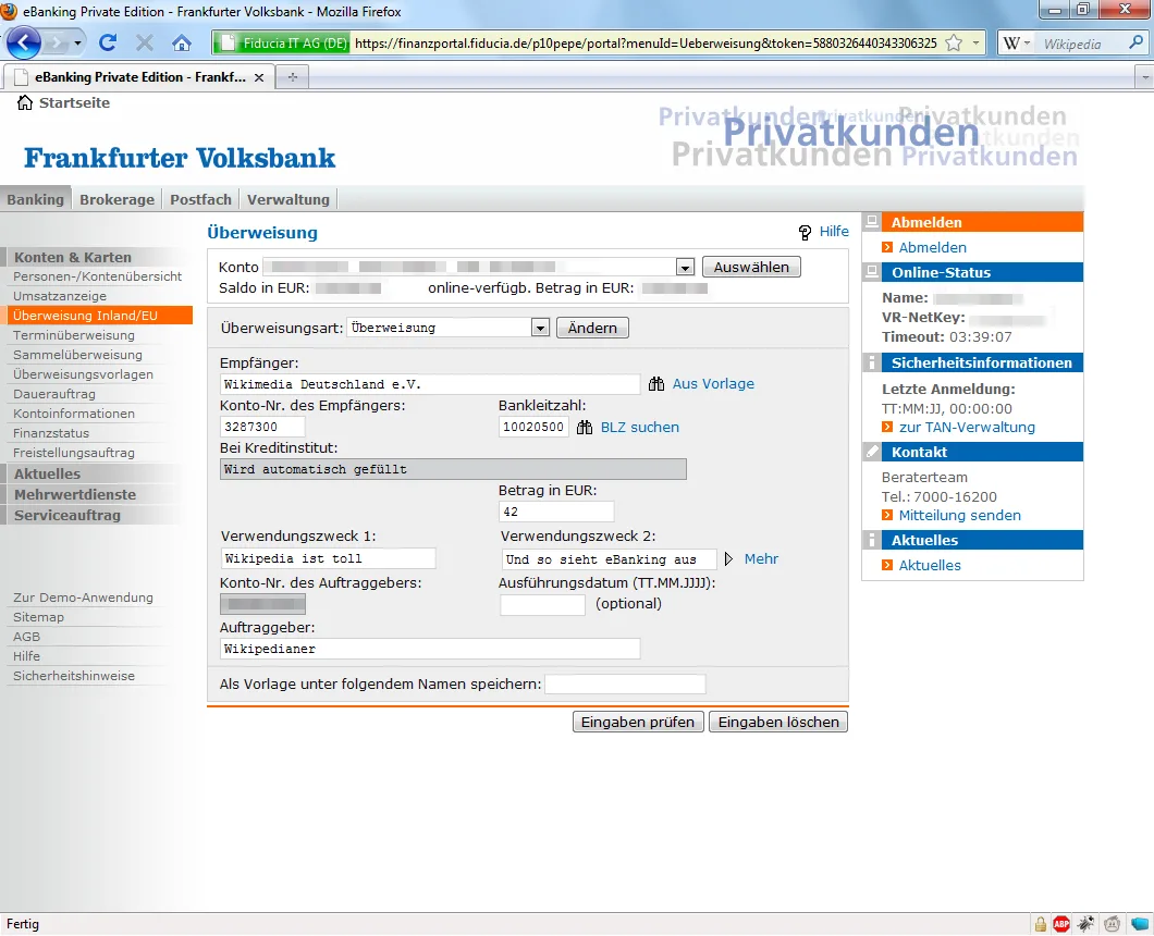 Screenshot van een online bankieren interface — vergelijkbaar met de Mijn Interpolis inlogomgeving via iDIN