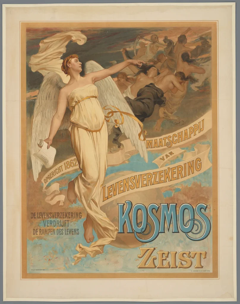 Historische Nederlandse levensverzekering poster Kosmos Zeist 1862 - spaar- en beleggingsverzekering