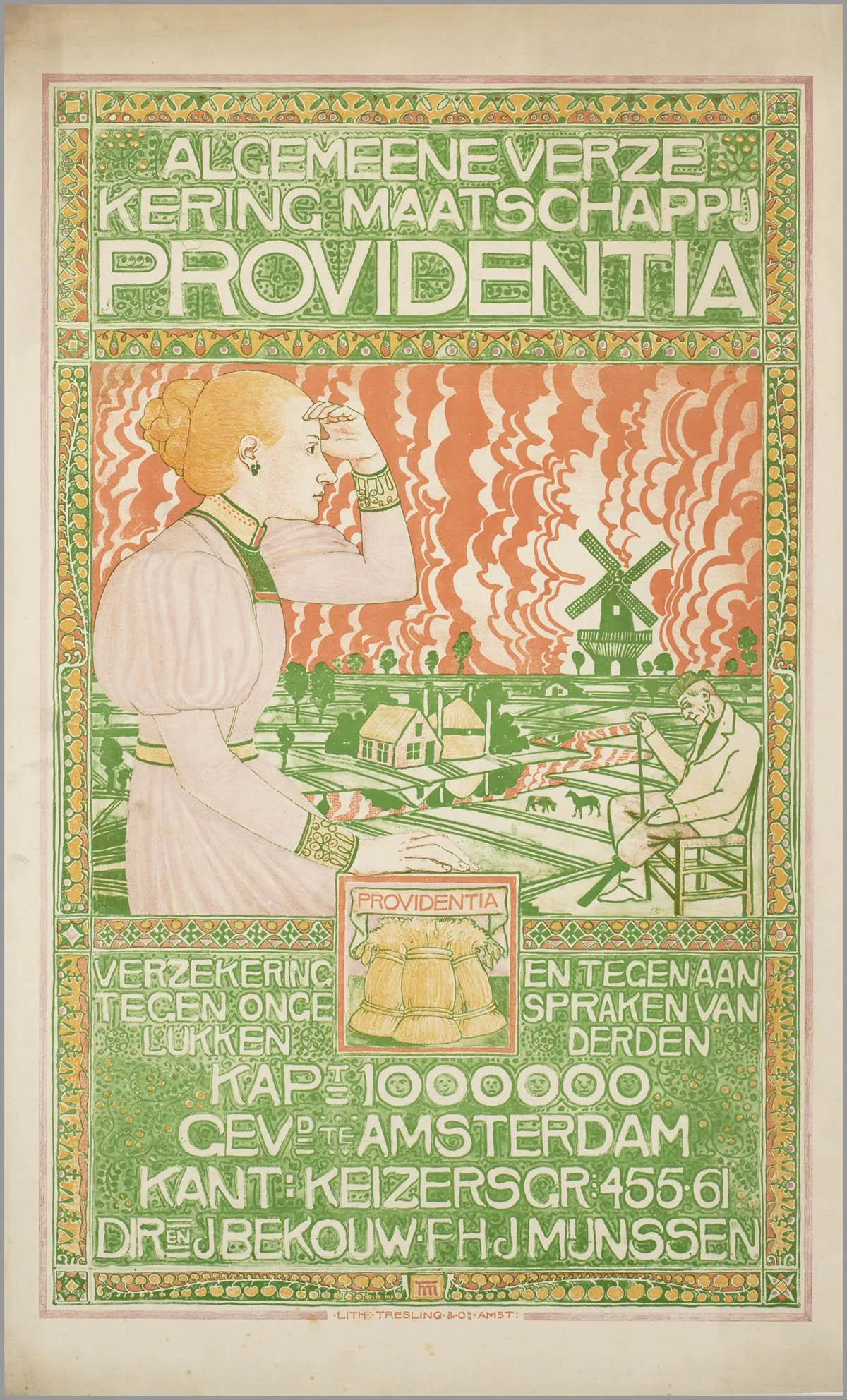 Historische affiche van Algemeene Verzekering Maatschappij Providentia, Nederlandse verzekeraar met brandverzekering