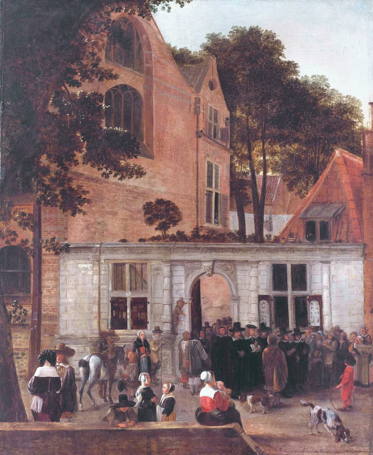 Afstudeerplechtigheid aan de Universiteit Leiden rond 1650, symbolisch voor verzekeringen academici