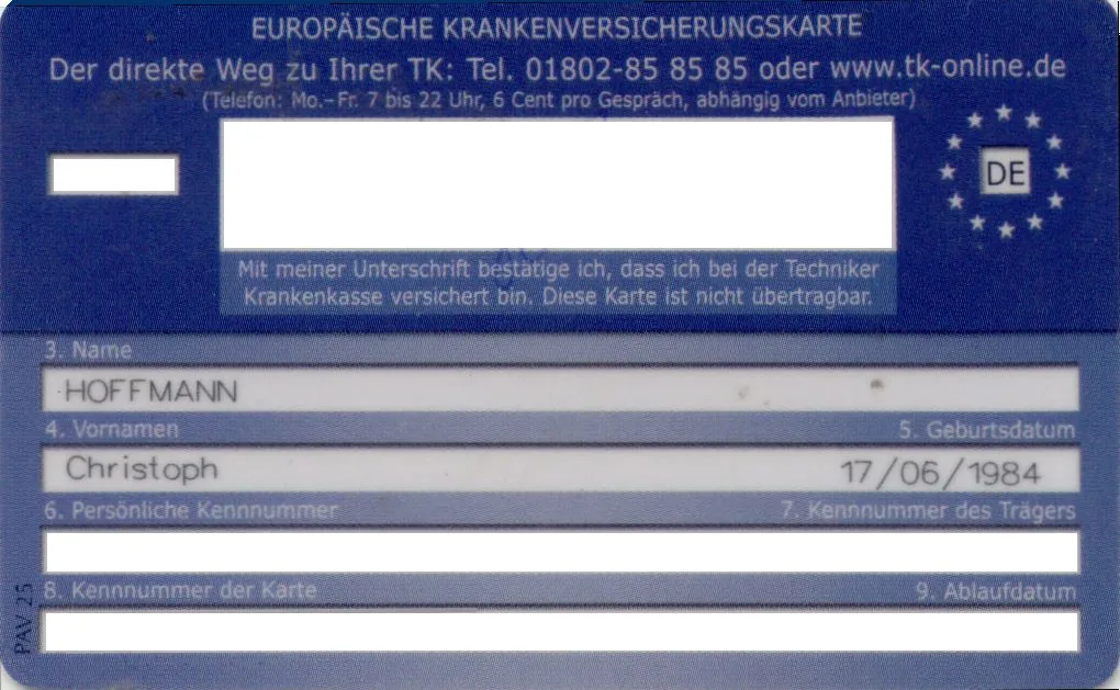 Europese ziekteverzekeringskaart EHIC van de Techniker Krankenkasse — bezoekersverzekering buitenland