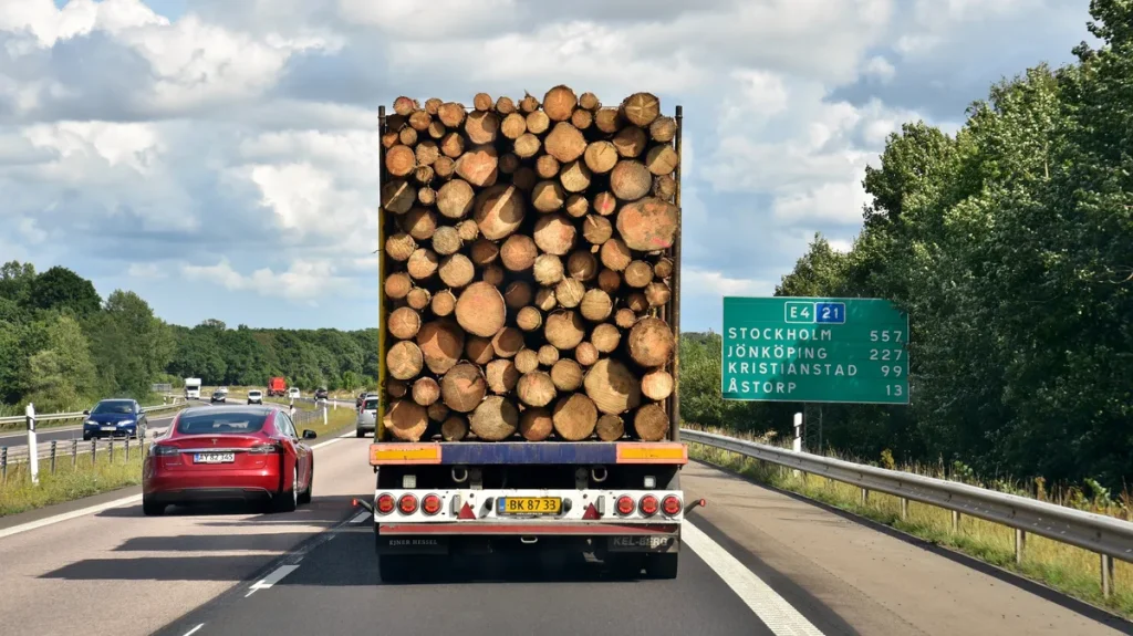 Semi-trailer vrachtwagen op Europese snelweg, voorbeeld voor vrachtwagenverzekering vergelijken