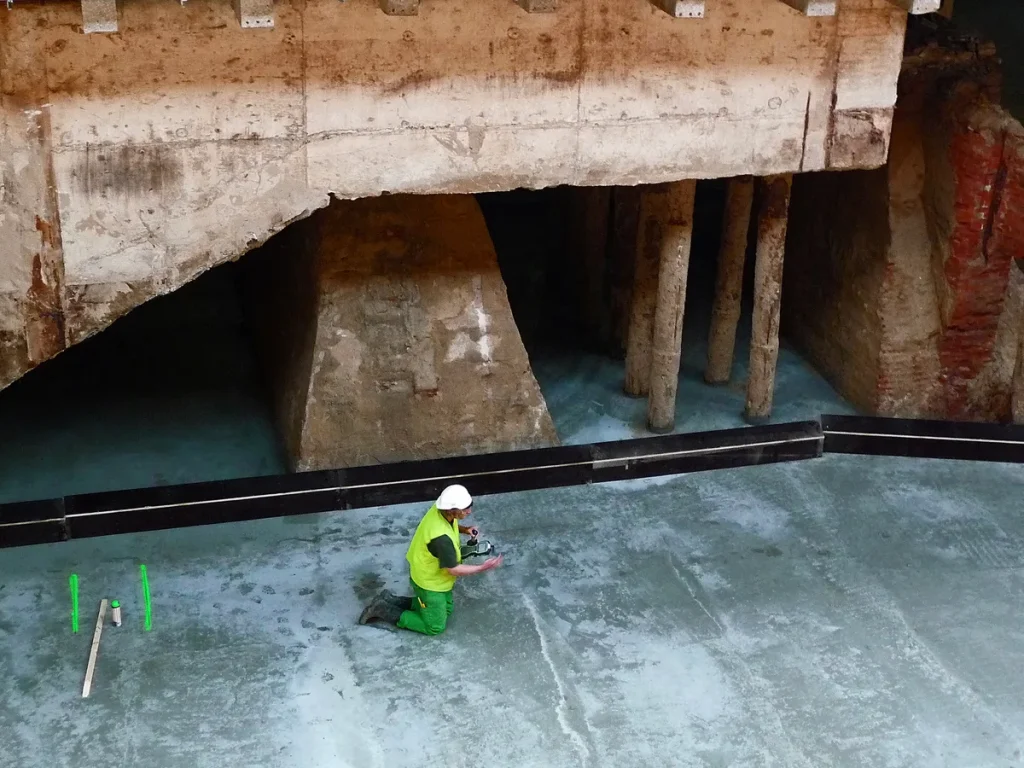 ZZP bouwer aan het werk in de bouw, renovatiewerk in Amsterdam bouwplaats Nederland