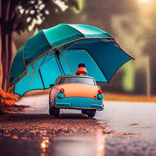 Speelgoedauto onder paraplu als symbool voor allrisk autoverzekering bescherming